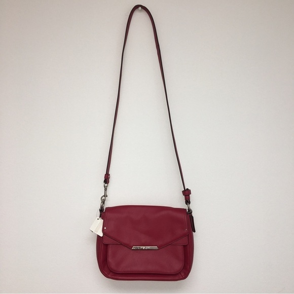 Coach Taylor Mini Flap Crossbody Berry Red Leather Purse - Picture 3 of 16